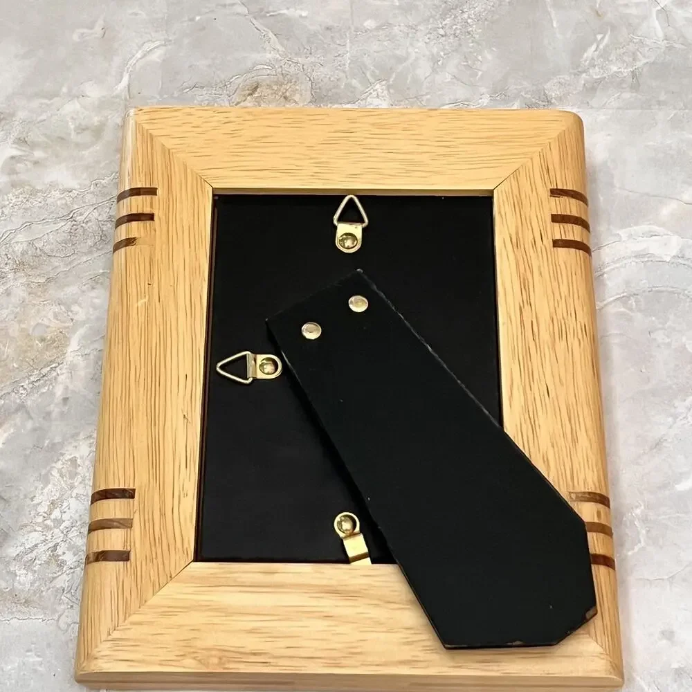 Vtg Art Deco Wooden Picture Frame Handcrafted Light Grain Marquetry Inlay MCM